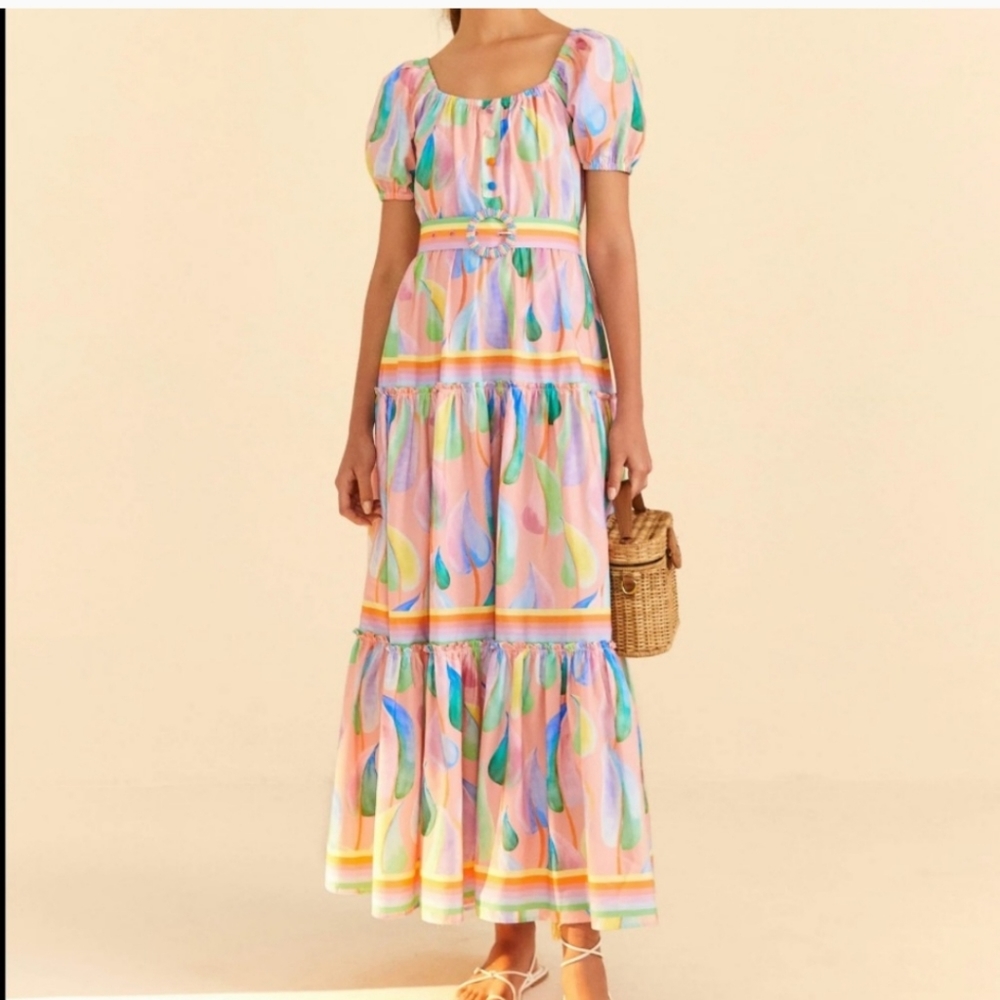 Farm Rio Pink Pastel Leaves Maxidress - Picture 2 of 4